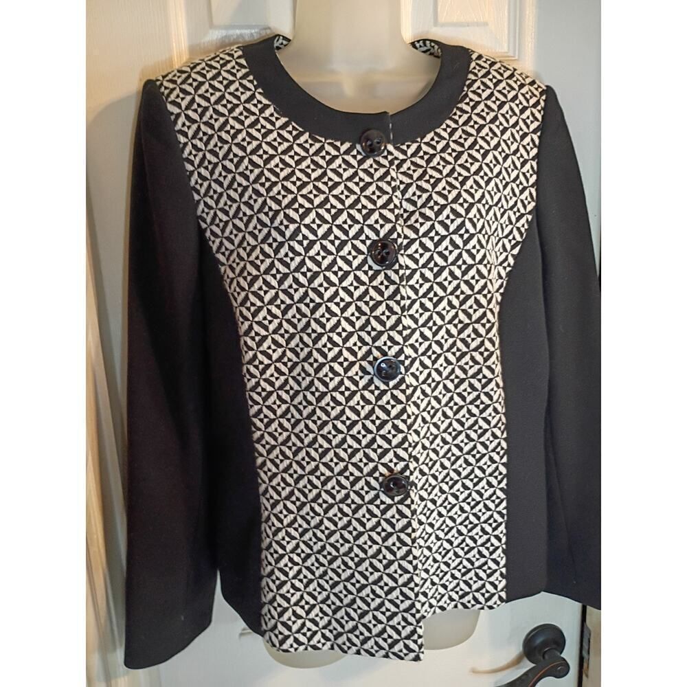 Tahari Arthur Levine Blazer Black White Sz 14 Office Career